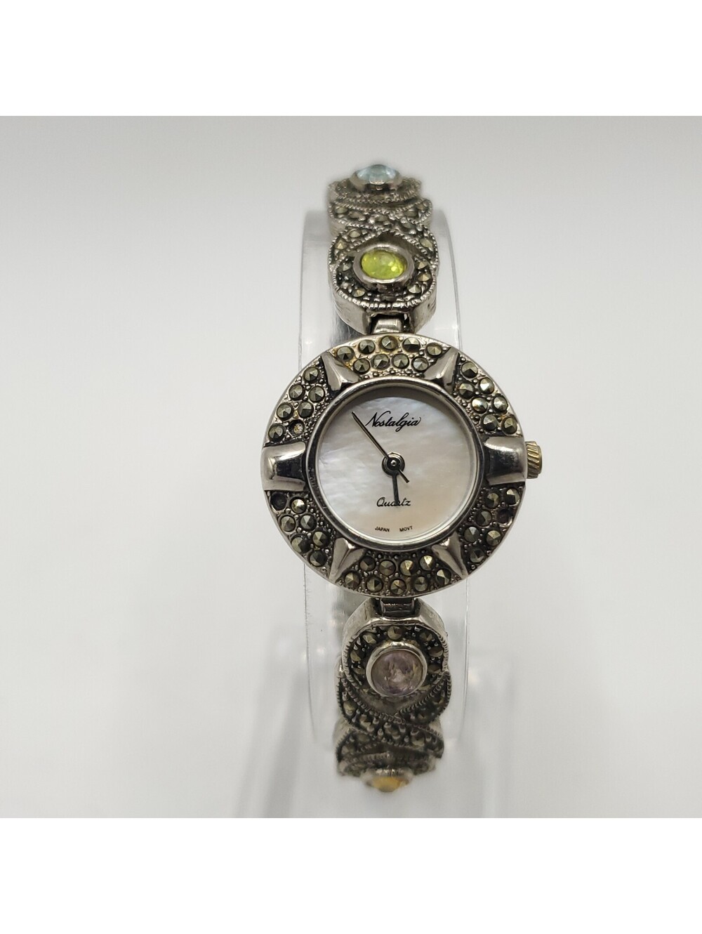 Nostalgia Quartz Gem Band Womens 22mm Watch MOP Dial New Battery